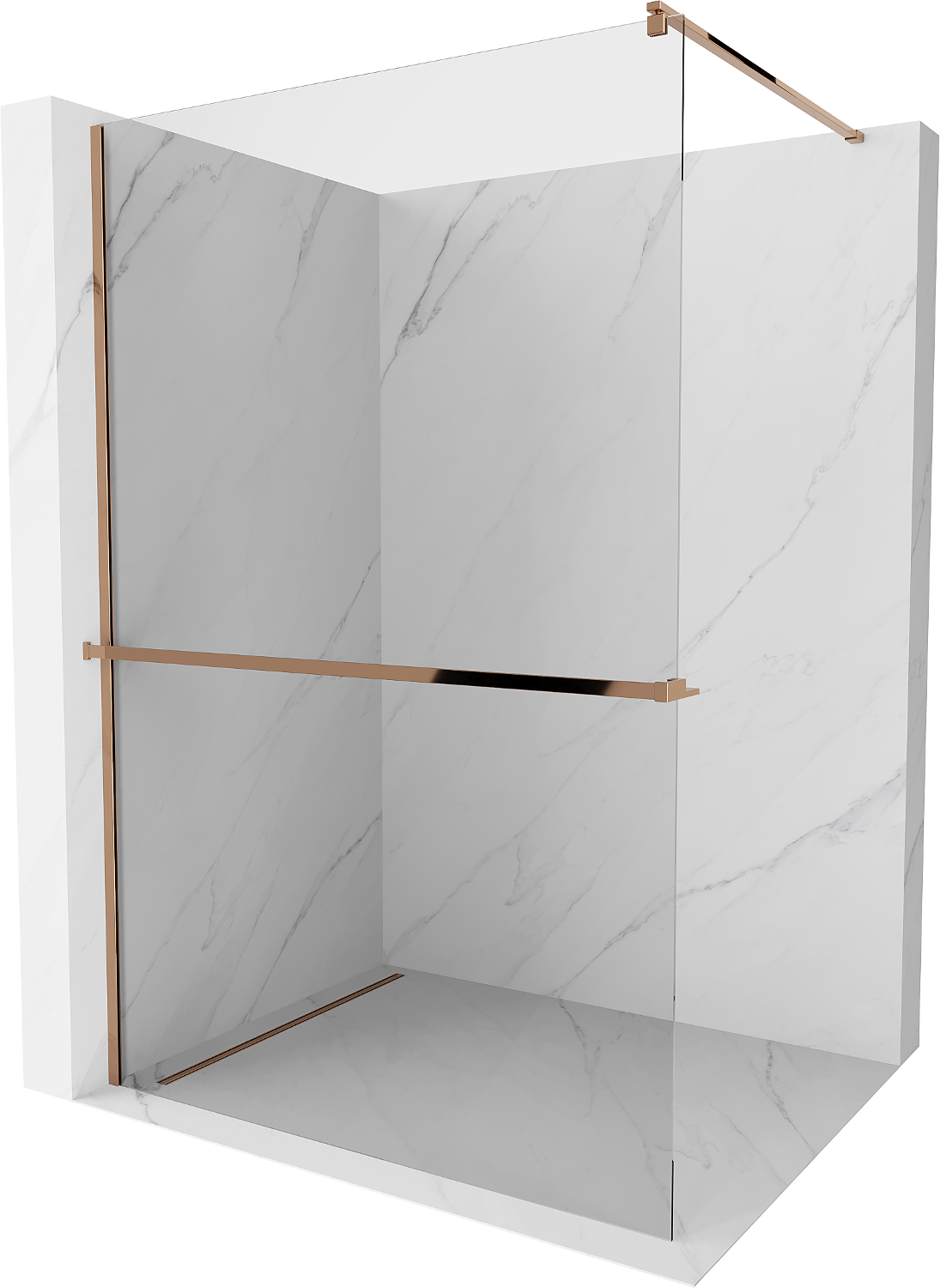 Mexen Kioto+ Duschwand mit Regal Walk-in 75 x 200 cm, transparent, roségold - 800-075-121-60-00