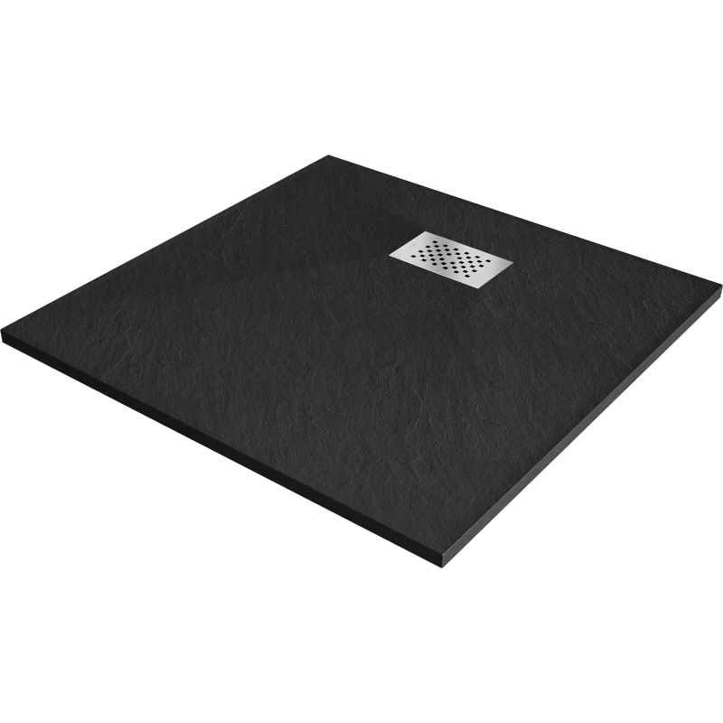 Mexen Hugo quadratische Duschwanne SMC 80 x 80 cm, schwarz, Inox-Abdeckung - 42708080-X