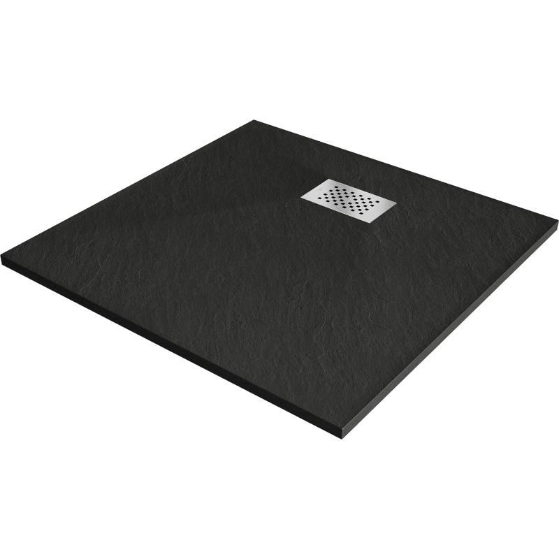 Mexen Hugo quadratischer SMC Duschboden 90 x 90 cm, schwarz, Inox-Abdeckung - 42709090-X