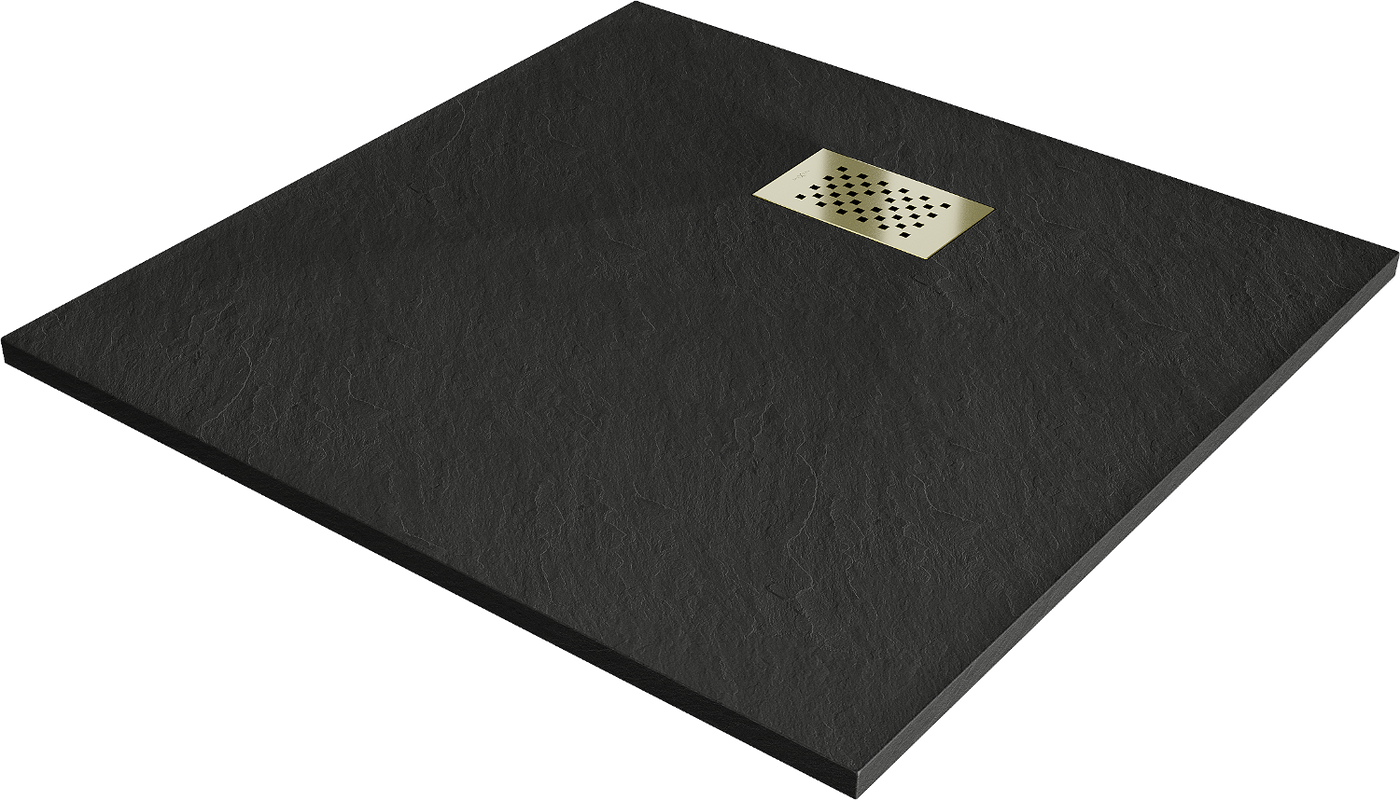 Mexen Hugo quadratische Duschwanne SMC 90 x 90 cm, schwarz, Abdeckung gold - 42709090-G