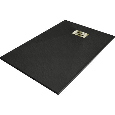 Mexen Hugo Rechteck-Duschwanne SMC 110 x 70 cm, schwarz, Abdeckplatte gold - 42707011-G