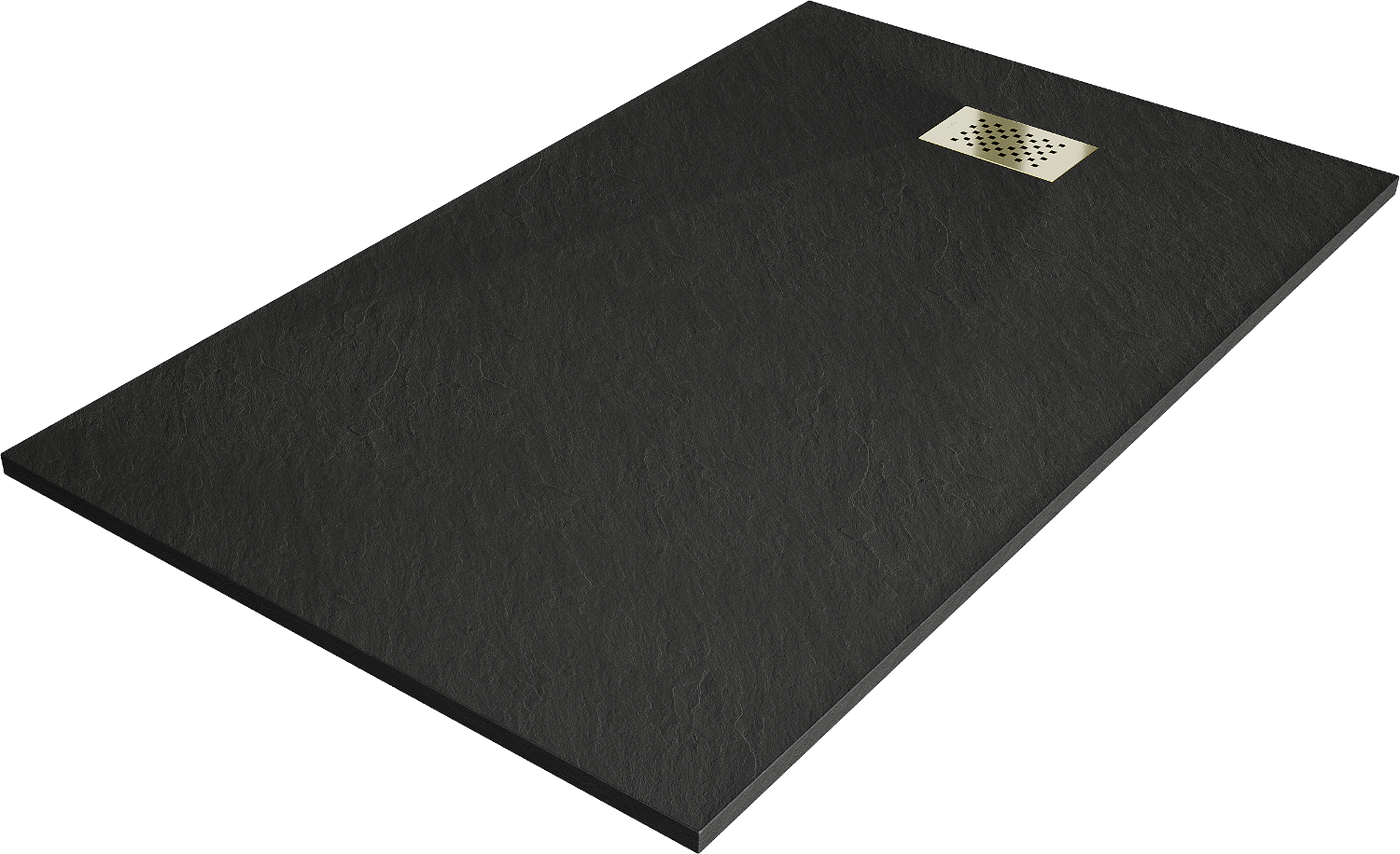 Mexen Hugo rechteckige SMC Duschwanne 150 x 80 cm, schwarz, Abdeckung gold - 42708015-G