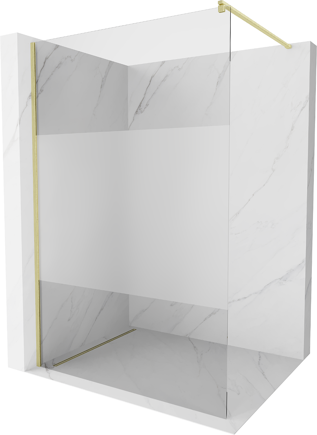 Mexen Kioto Duschwand Walk-in 140 x 200 cm, transparent/gefrostet 8 mm, gebürstetes Gold - 800-140-101-55-35