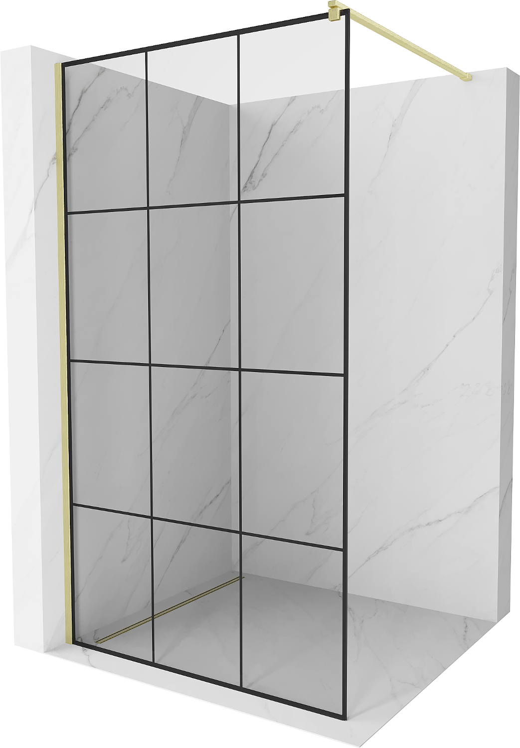 Mexen Kioto Walk-in-Dusche 120 x 200 cm, schwarzes Muster 8 mm, gebürstetes Gold - 800-120-101-55-77