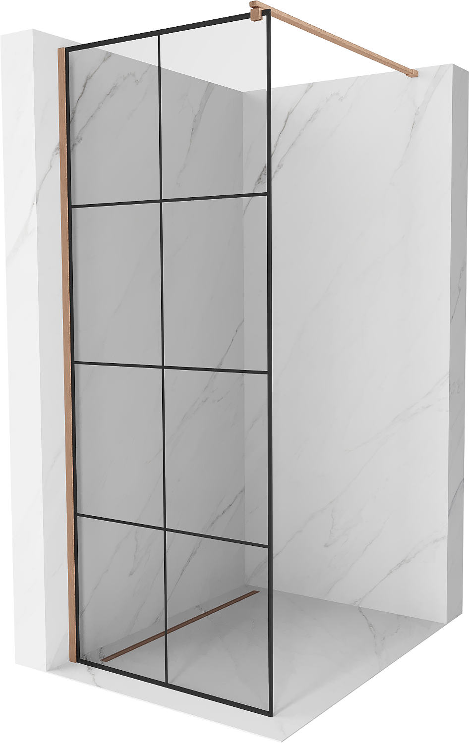 Mexen Kioto Walk-in Duschwand 90 x 200 cm, schwarzes Muster 8 mm, gebürstetes Messing - 800-090-101-65-77