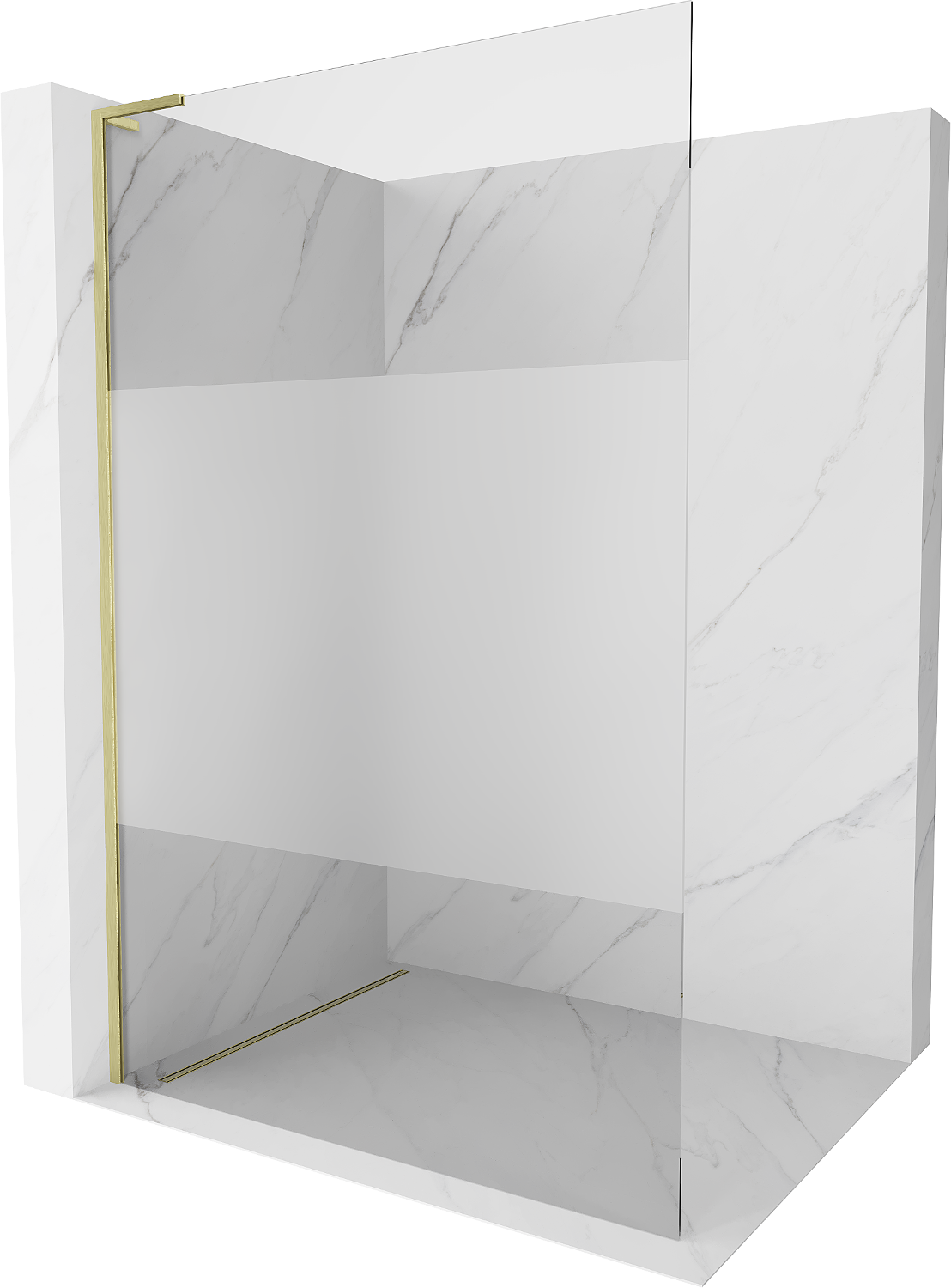 Mexen Kioto L Duschwand Walk-in 110 x 200 cm, transparent/frosted, gebürstetes Gold - 800-110-103-55-35