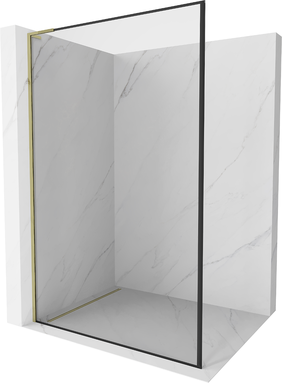 Mexen Kioto L Duschwand Walk-in 100 x 200 cm, schwarzes Muster, gold - 800-100-103-50-70