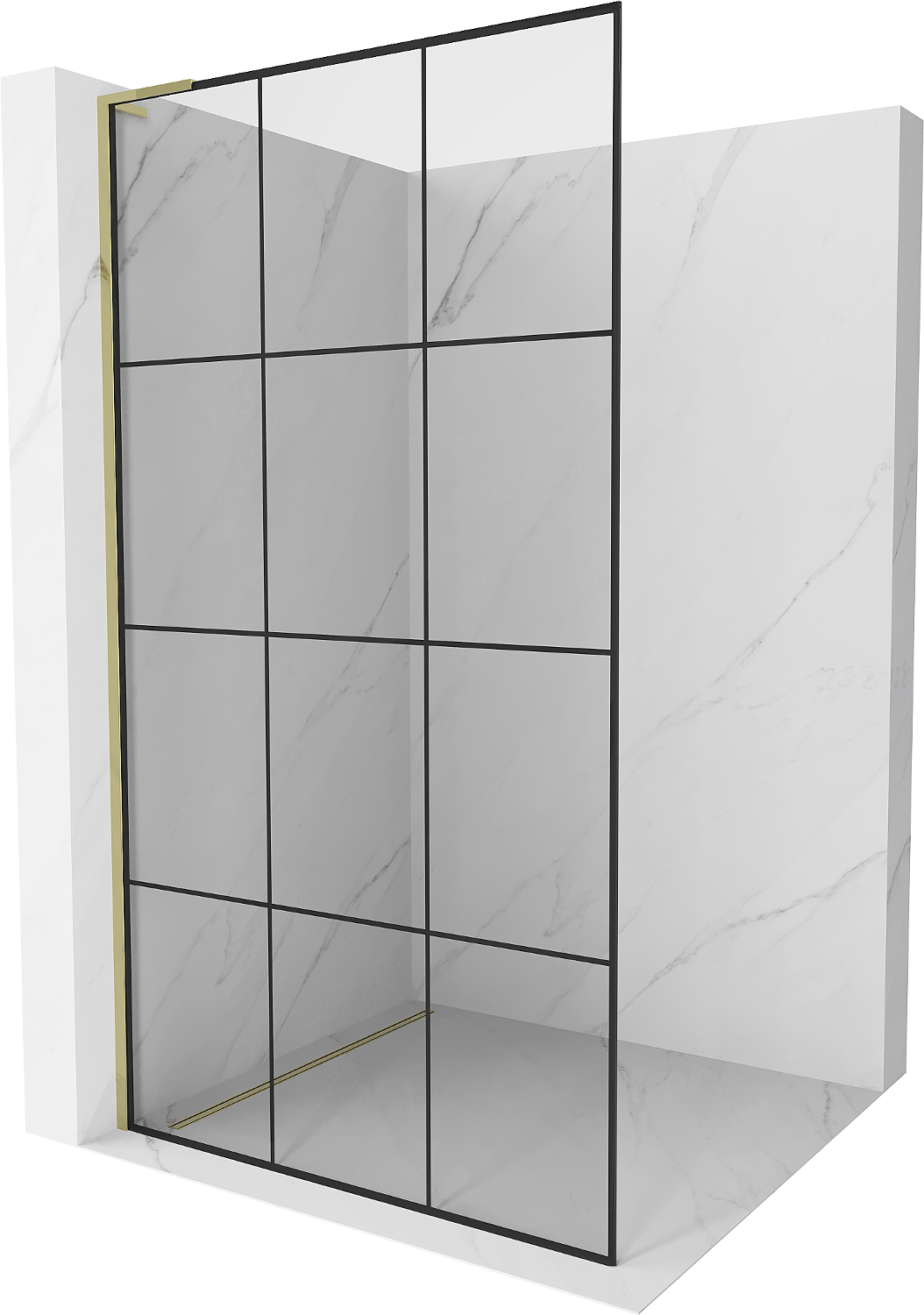 Mexen Kioto L Duschwand Walk-in 110 x 200 cm, schwarzes Muster, gold - 800-110-103-50-77