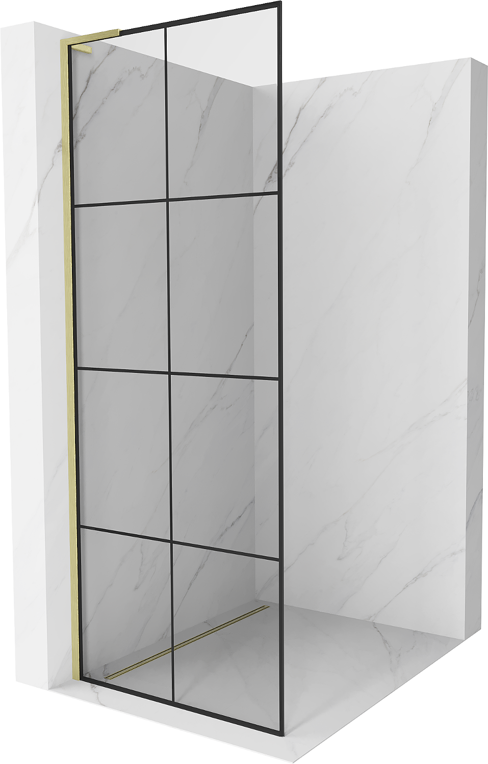 Mexen Kioto L Duschwand Walk-in 90 x 200 cm, schwarzes Muster, gebürstetes Gold - 800-090-103-55-77