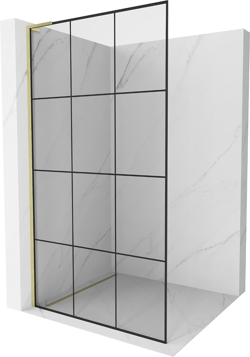 Mexen Kioto L Duschwand Walk-in 100 x 200 cm, schwarzes Muster, gebürstetes Gold - 800-100-103-55-77