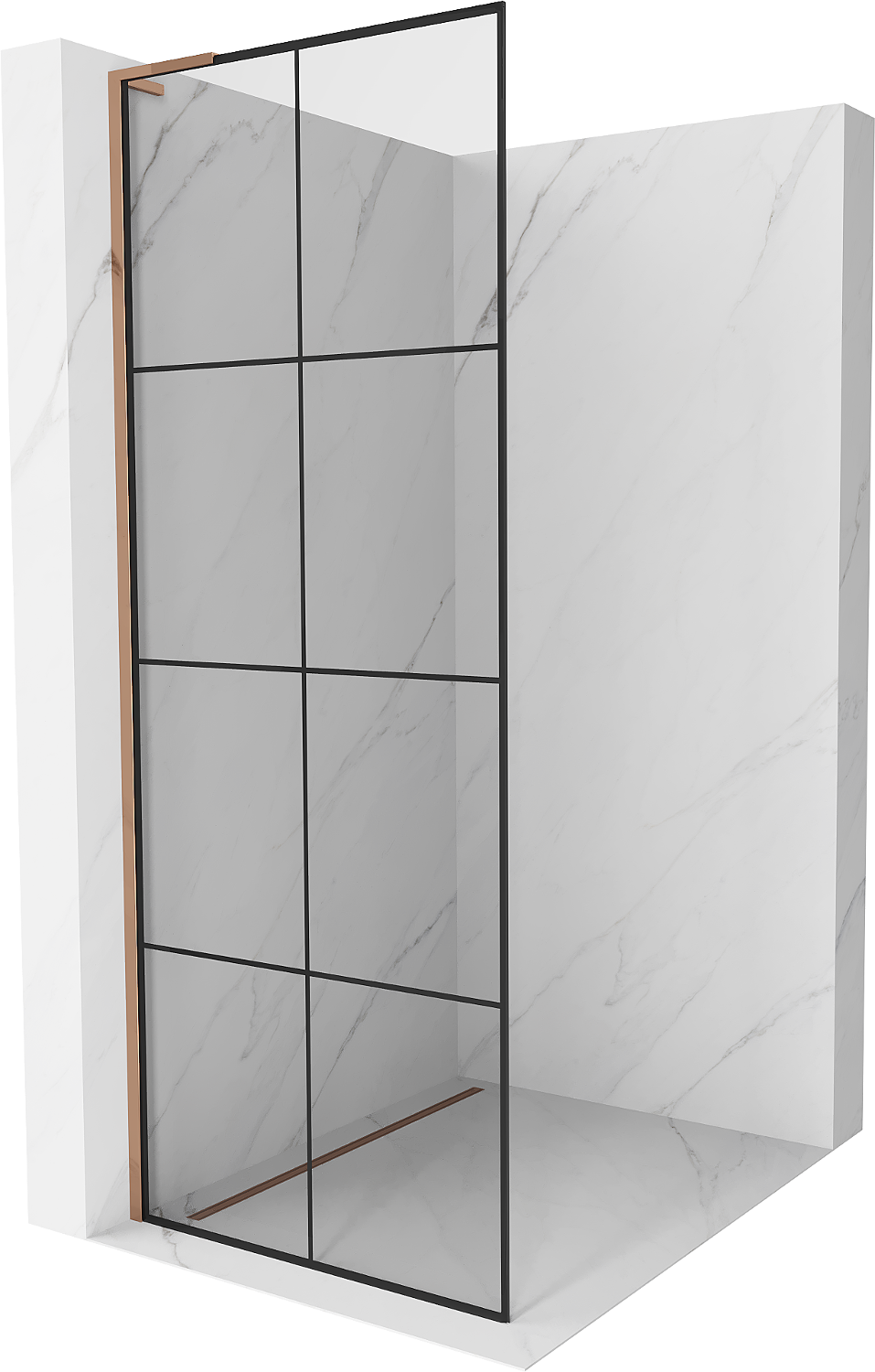 Mexen Kioto L Duschwand Walk-in 70 x 200 cm, schwarzes Muster, roségold - 800-070-103-60-77