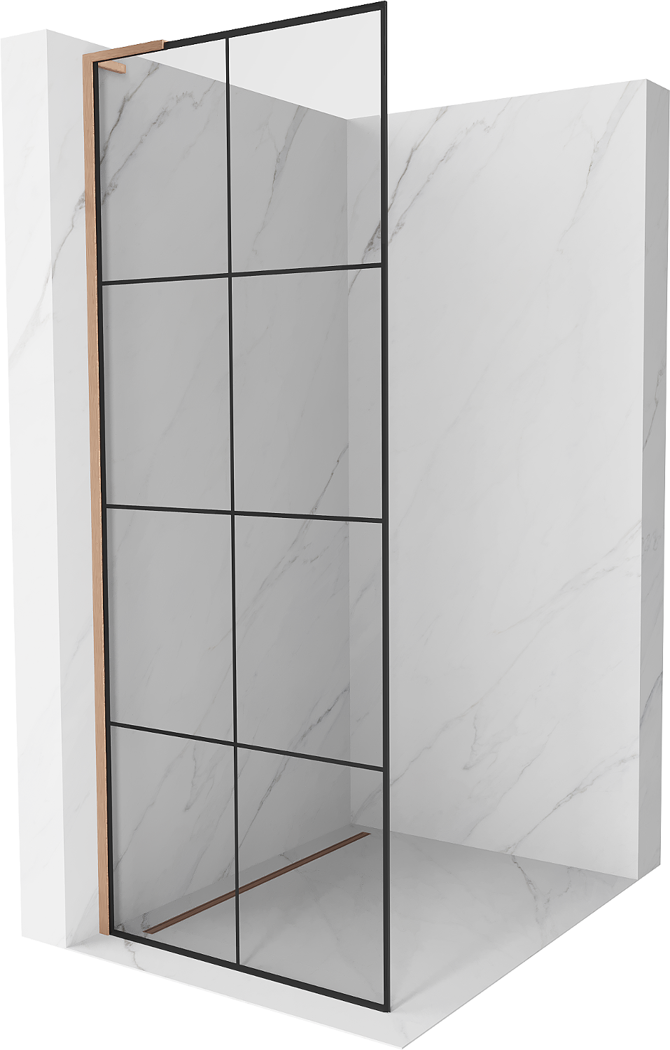 Mexen Kioto L Duschwand Walk-in 90 x 200 cm, schwarzes Muster, gebürstetes Messing - 800-090-103-65-77