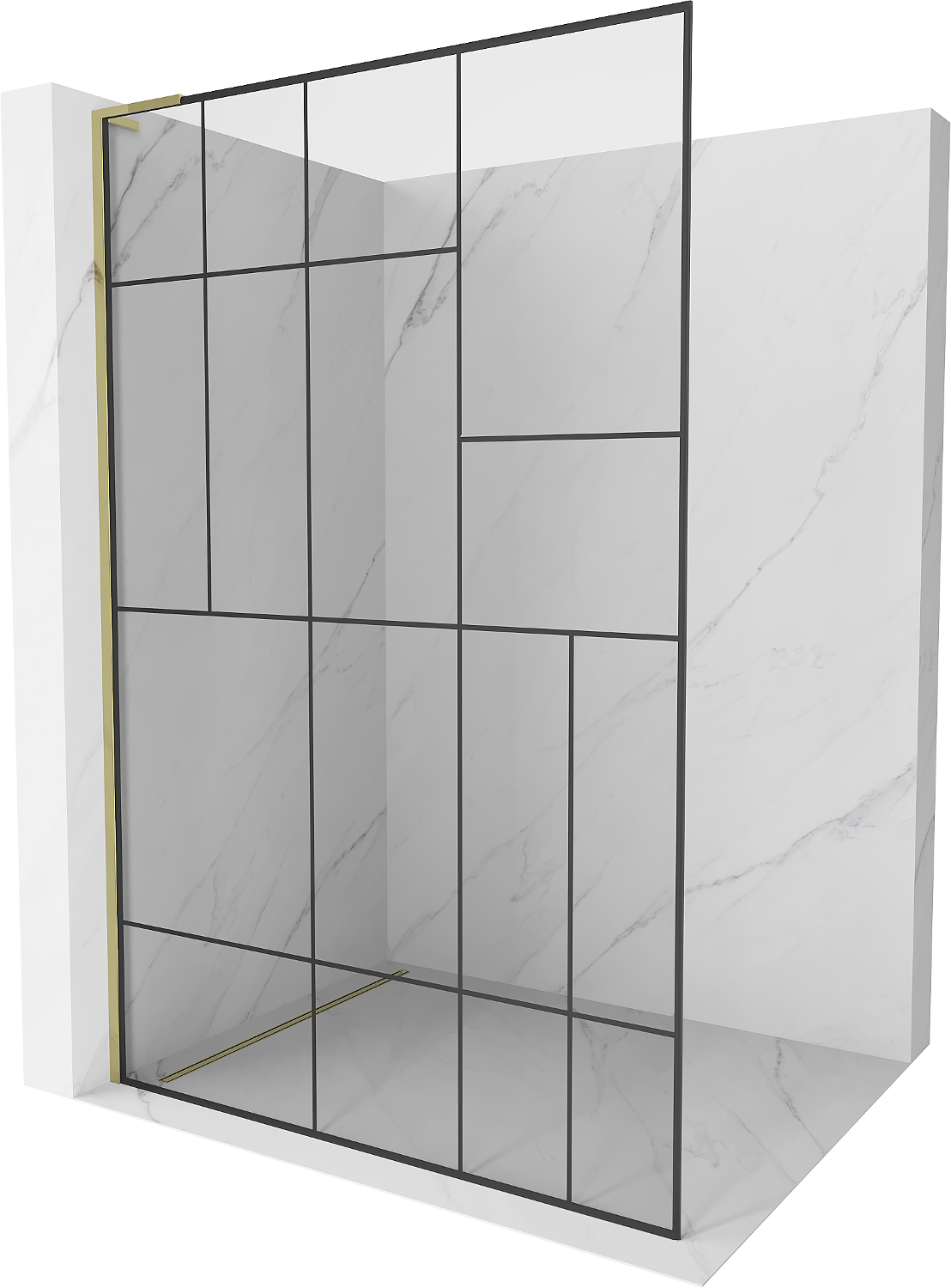 Mexen Kioto L Duschwand Walk-in 110 x 200 cm, schwarzes Muster, gold - 800-110-103-50-78