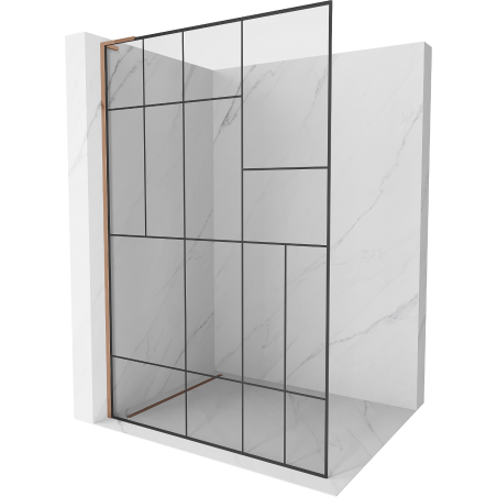 Mexen Kioto L Walk-in Duschwand 80 x 200 cm, schwarzes Muster, rosègold - 800-080-103-60-78