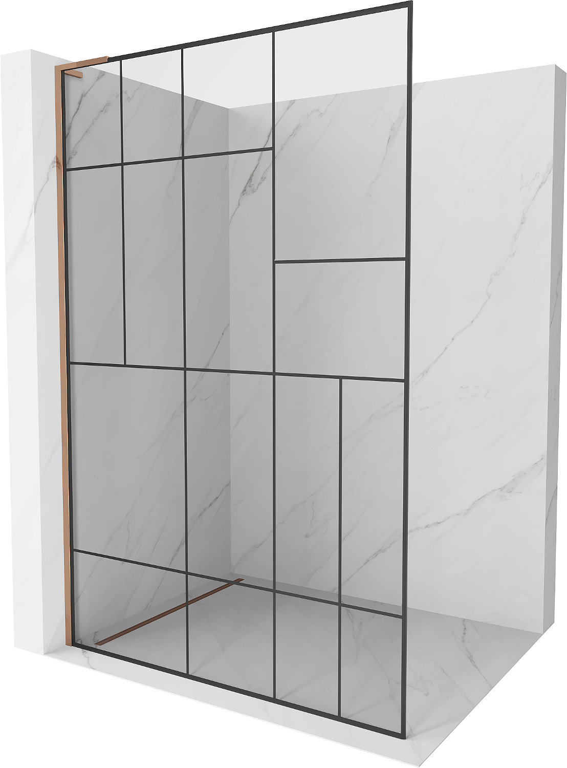 Mexen Kioto L Duschwand Walk-in 100 x 200 cm, schwarzes Muster, roségold - 800-100-103-60-78