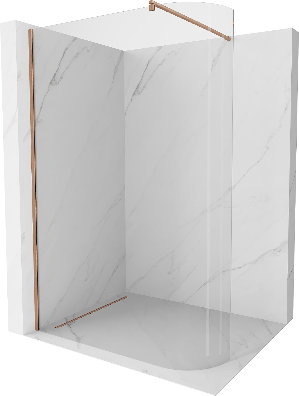 Mexen Kioto Duschwand gebogen Walk-in 80 x 200 cm, transparent 8 mm, gebürstetes Messing - 800-080-101-65-06