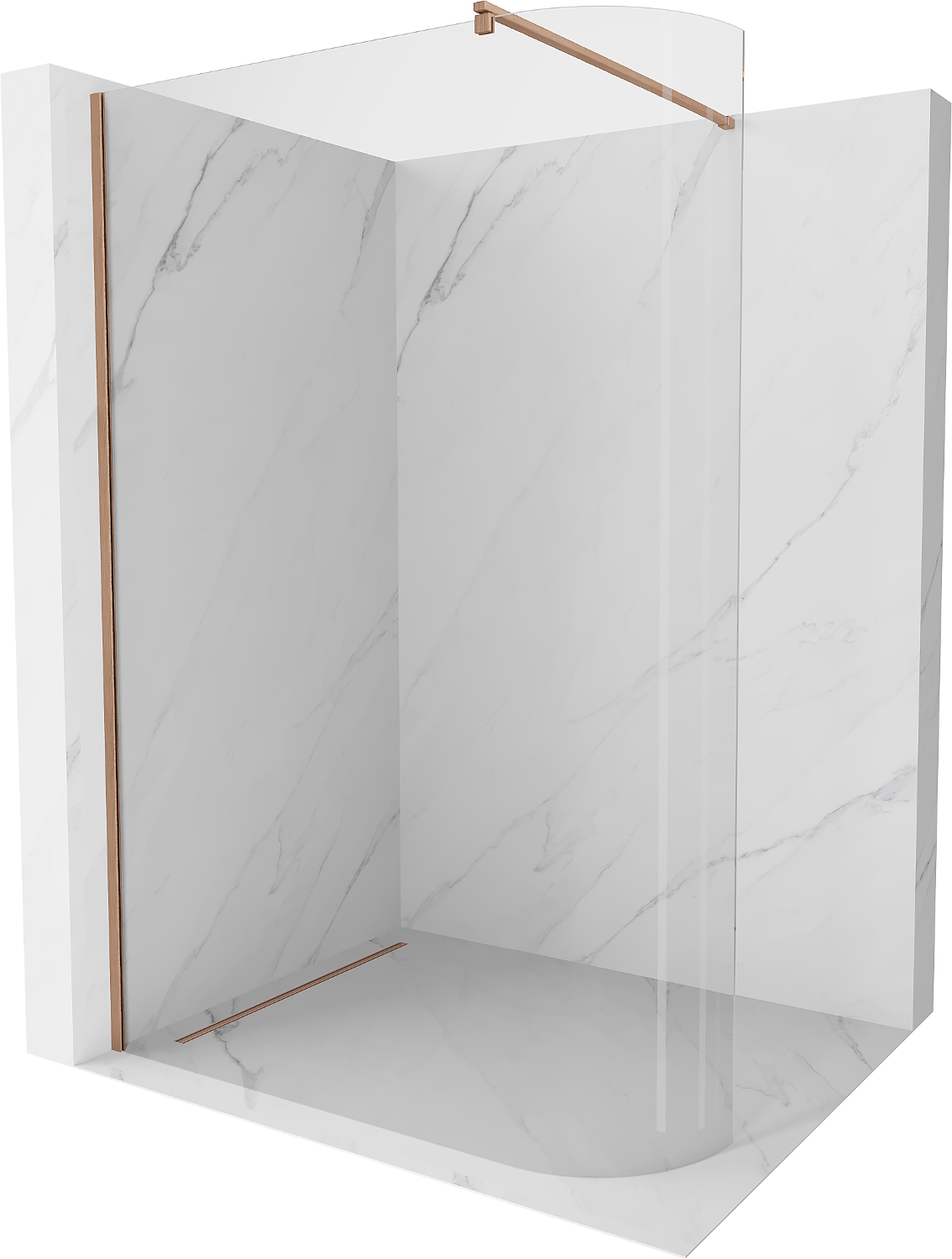 Mexen Kioto Duschwand gebogen Walk-in 90 x 200 cm, transparent 8 mm, gebürstetes Messing - 800-090-101-65-06