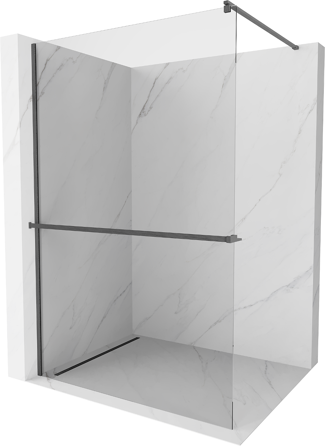 Mexen Kioto+ Duschtrennwand mit Regal Walk-in 85 x 200 cm, transparent, gun grey gebürstet - 800-085-121-66-00