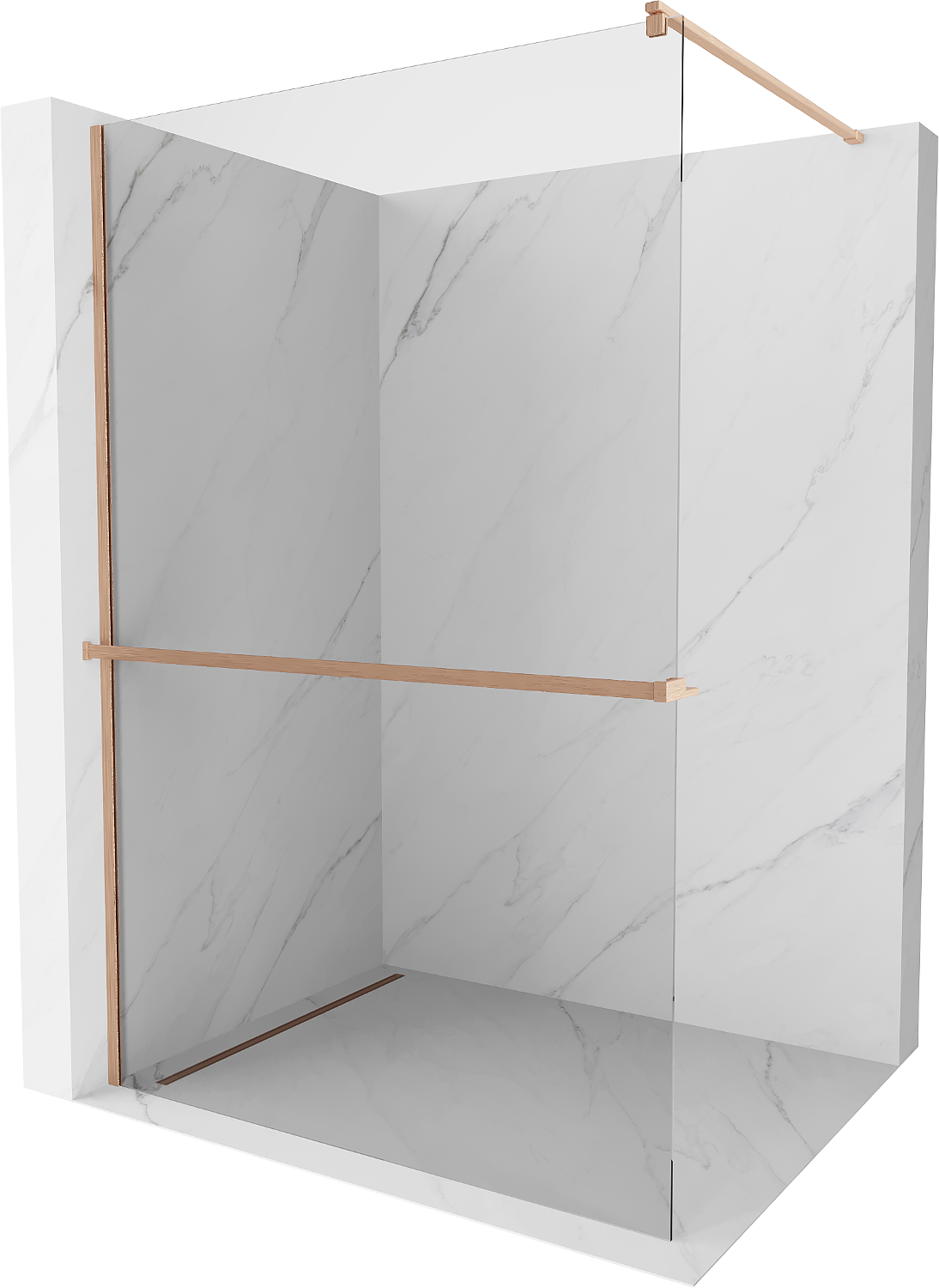 Mexen Kioto+ Duschwand mit Walk-in-Regal 100 x 200 cm, transparent, gebürstetes Messing - 800-100-121-65-00