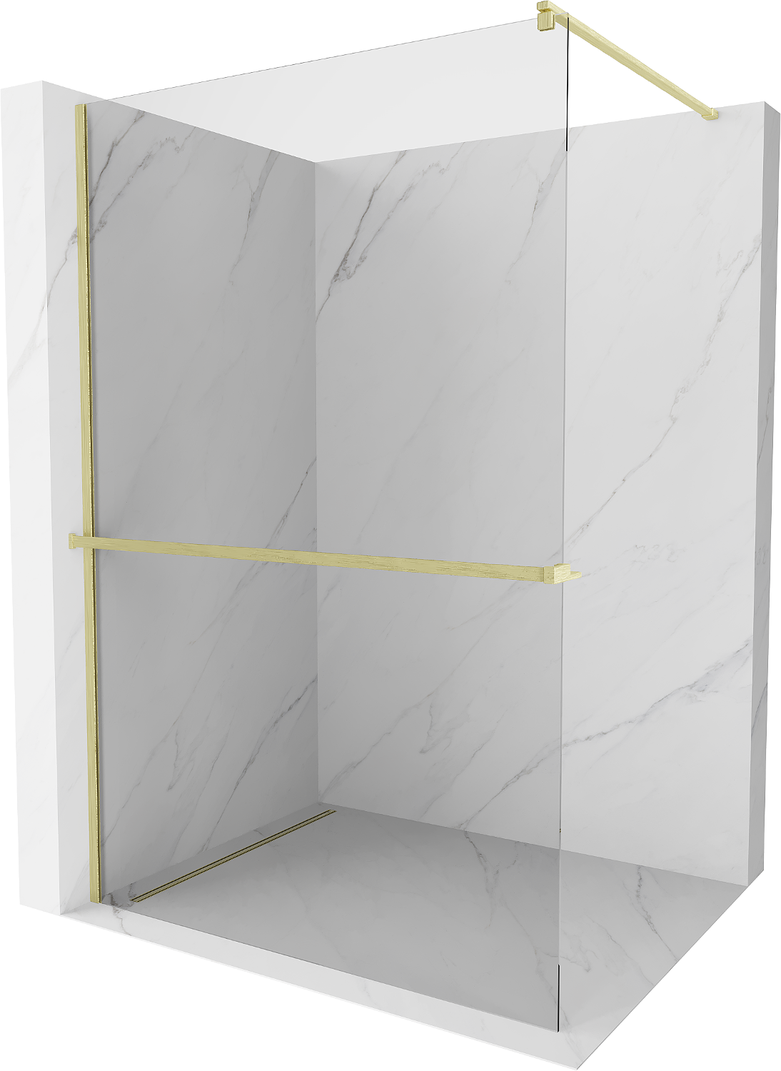 Mexen Kioto+ Duschwand mit Walk-in Regal 70 x 200 cm, transparent, gebürstetes Gold - 800-070-121-55-00