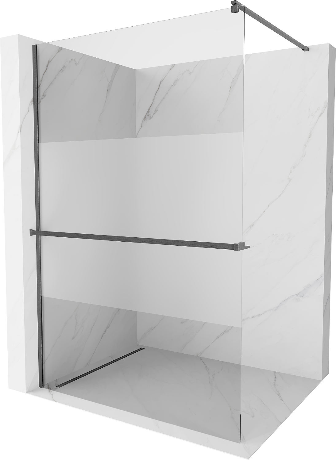 Mexen Kioto+ Duschwand mit Walk-in-Regal 70 x 200 cm, transparent/gefrostet, gungray gebürstet - 800-070-121-66-35