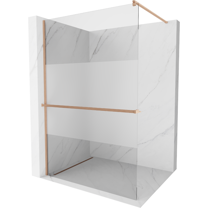 Mexen Kioto+ Duschwand mit Walk-in Shelf 90 x 200 cm, transparent/sandgestrahlt, gebürstetes Kupfer - 800-090-121-65-35