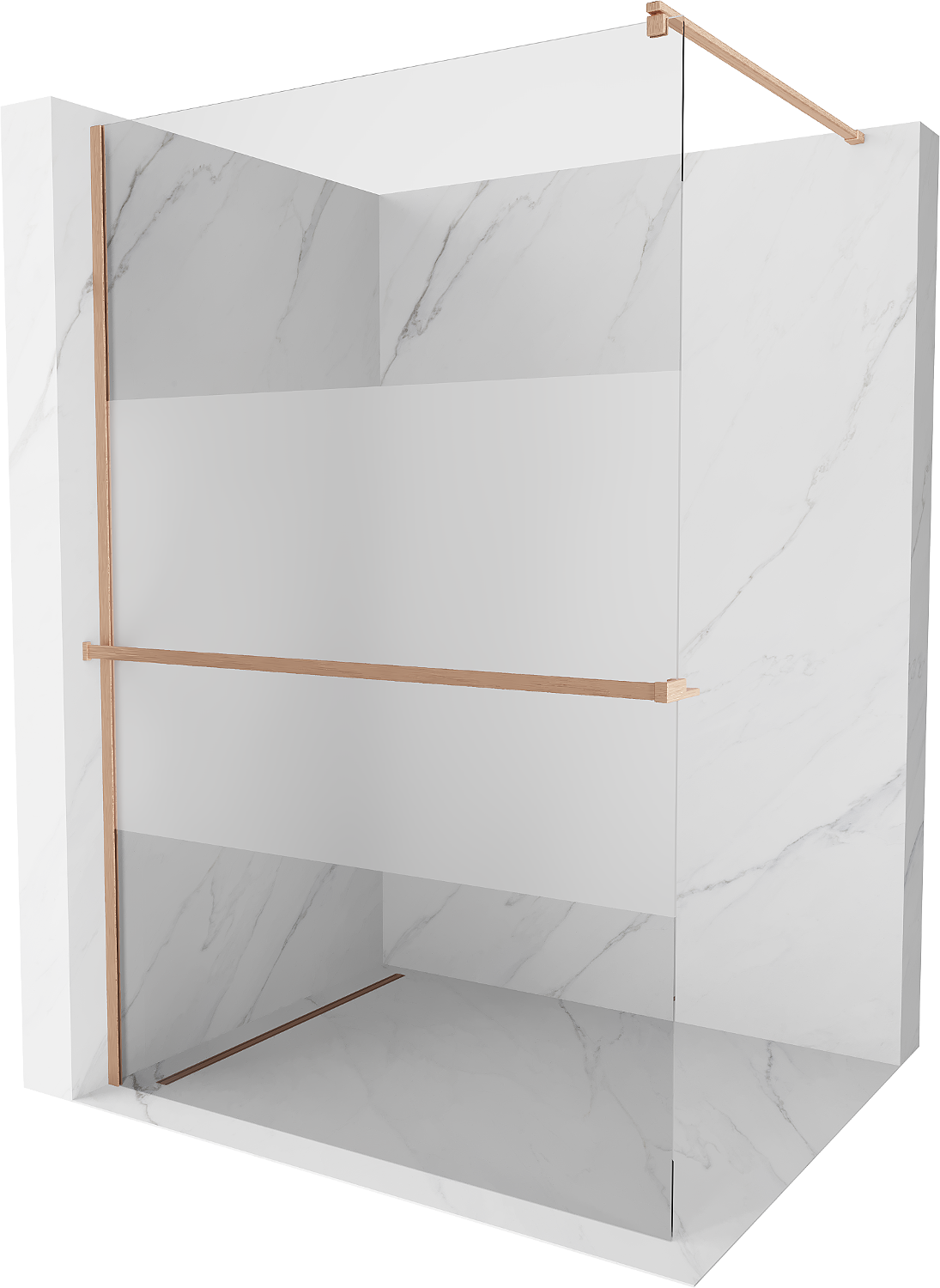 Mexen Kioto+ Duschwand mit Walk-in Shelf 90 x 200 cm, transparent/sandgestrahlt, gebürstetes Kupfer - 800-090-121-65-35