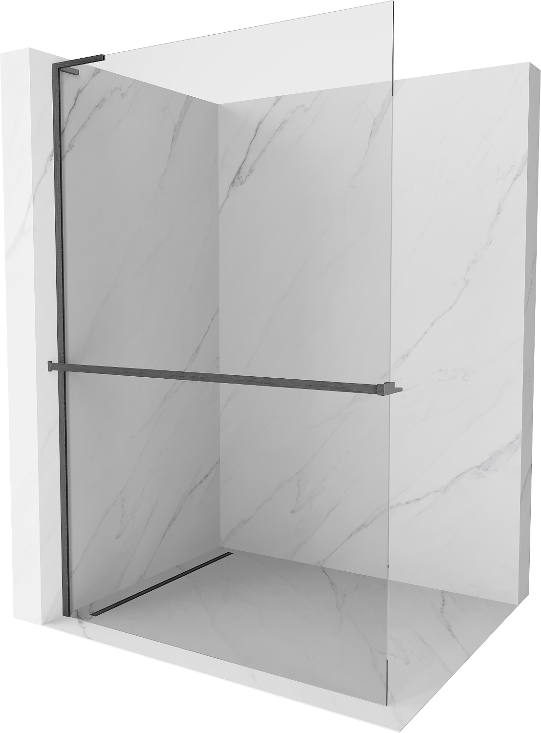 Mexen Kioto+ L Duschwand mit Regal Walk-in 90 x 200 cm, transparent, gunmetal gebürstet - 800-090-123-66-00