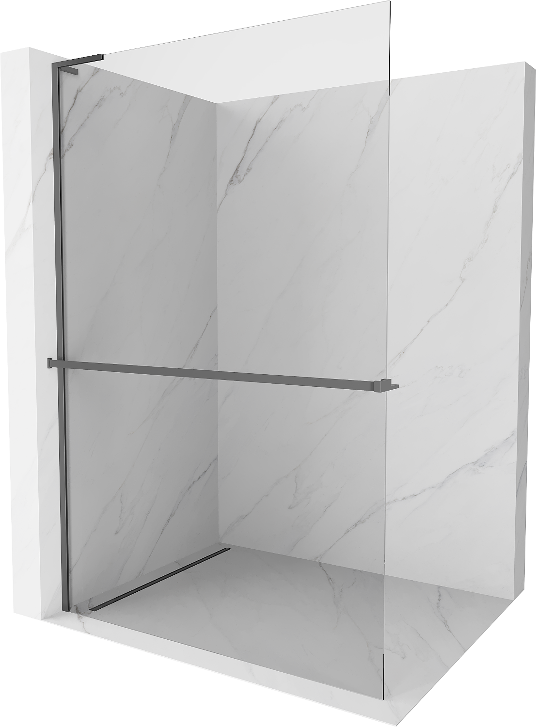 Mexen Kioto+ L Duschwand mit Ablage Walk-in 90 x 200 cm, transparent, gun metal - 800-090-123-95-00