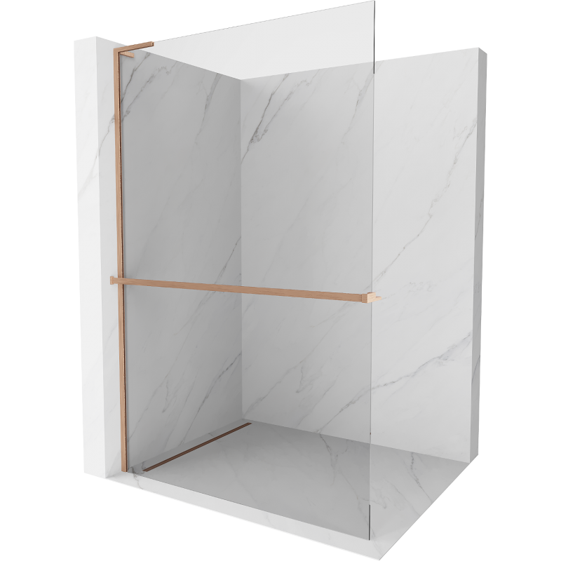 Mexen Kioto+ L Duschwand mit Regal Walk-in 60 x 200 cm, transparent, gebürstetes Messing - 800-060-123-65-00