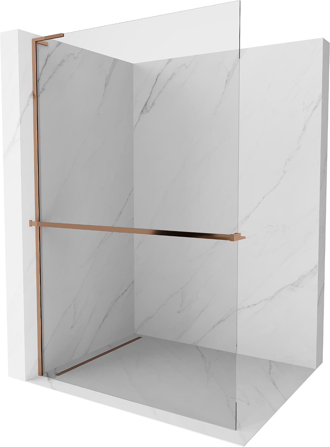 Mexen Kioto+ L Duschabtrennung mit Regal Walk-in 75 x 200 cm, transparent, roségold - 800-075-123-60-00