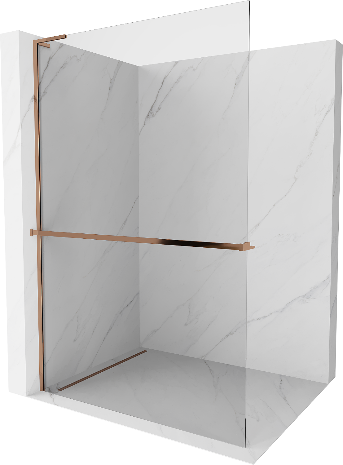 Mexen Kioto+ L Duschwand mit Regal Walk-in 60 x 200 cm, transparent, roségold - 800-060-123-60-00