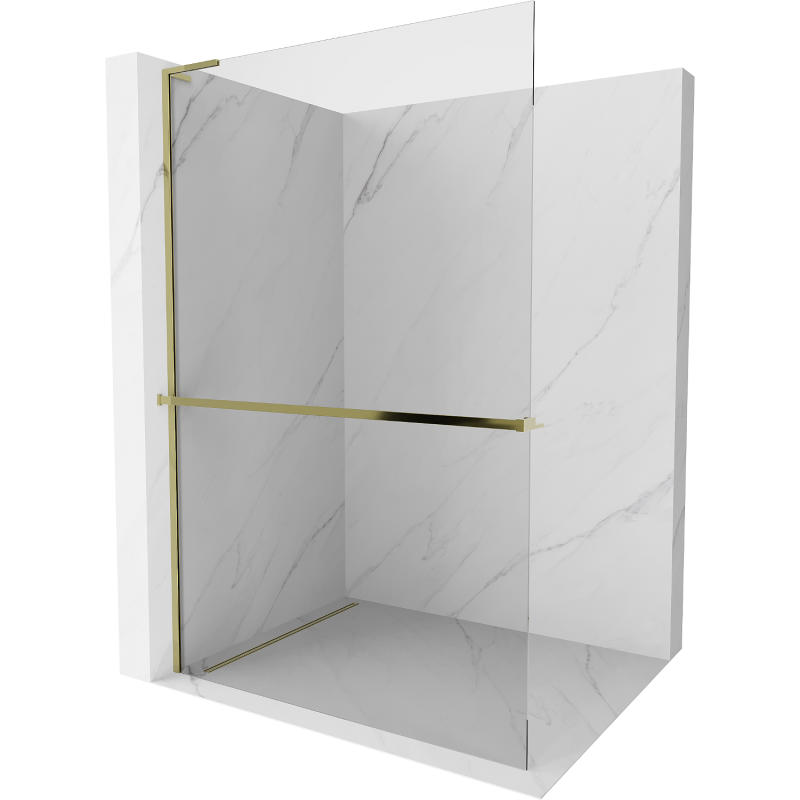 Mexen Kioto+ L Duschwand mit Regal Walk-in 120 x 200 cm, transparent, gold - 800-120-123-50-00