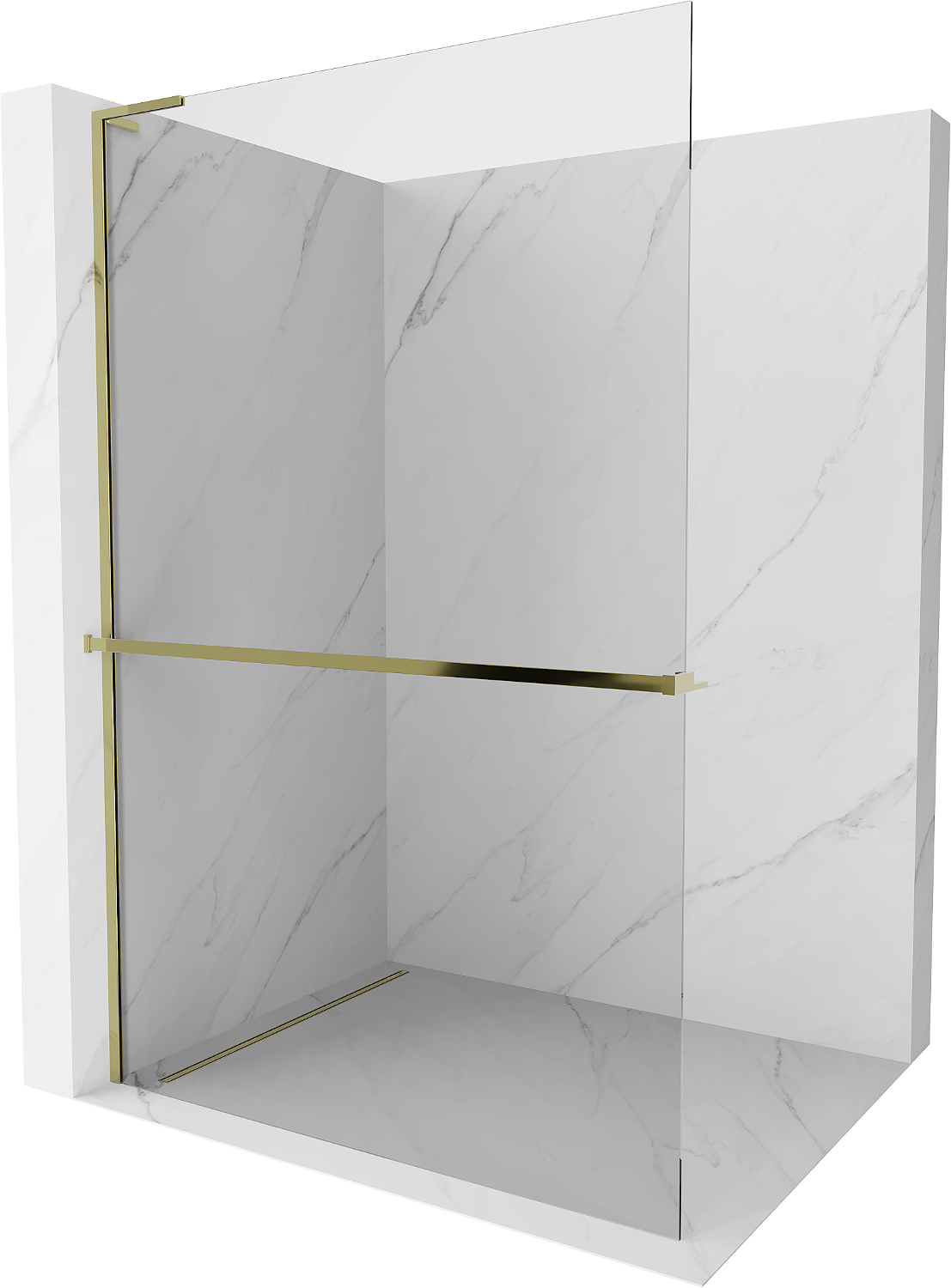 Mexen Kioto+ L Duschwand mit Regal Walk-in 120 x 200 cm, transparent, gold - 800-120-123-50-00