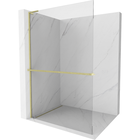 Mexen Kioto+ L Duschwand mit Regal Walk-in 75 x 200 cm, transparent, gebürstet Gold - 800-075-123-55-00