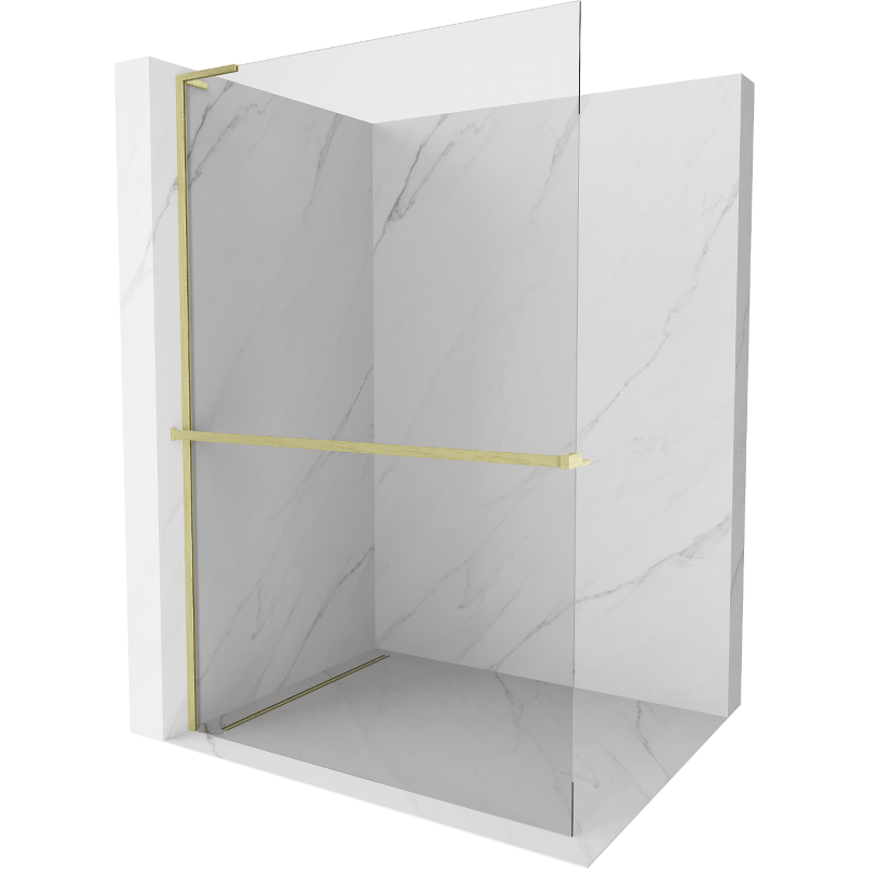 Mexen Kioto+ L Duschwand mit Regal Walk-in 120 x 200 cm, transparent, gold gebürstet - 800-120-123-55-00