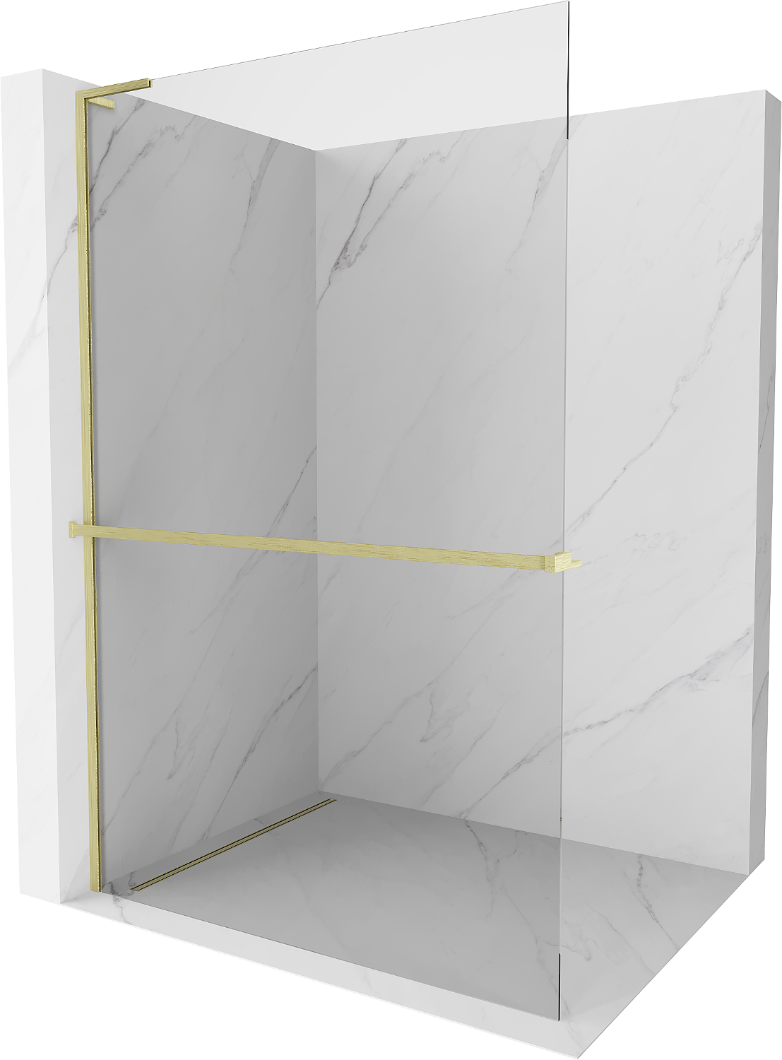 Mexen Kioto+ L Duschwand mit Regal Walk-in 120 x 200 cm, transparent, gold gebürstet - 800-120-123-55-00