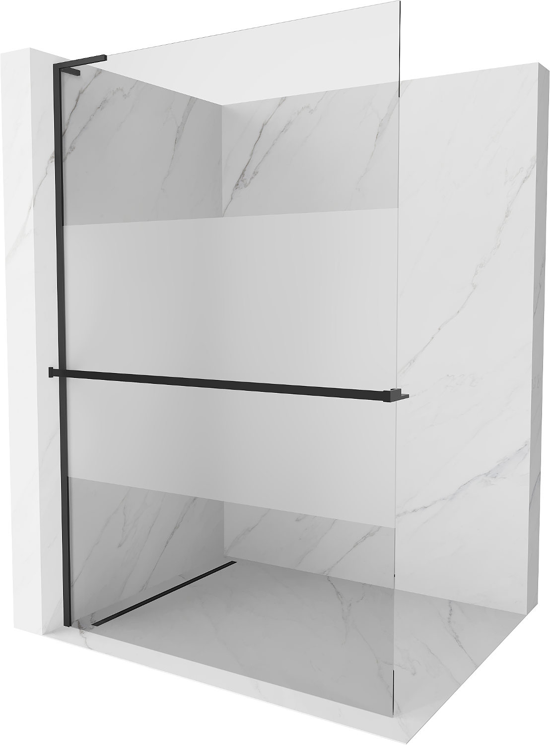 Mexen Kioto+ L Duschwand mit Regal Walk-in 110 x 200 cm, transparent/matt, schwarz - 800-110-123-70-30