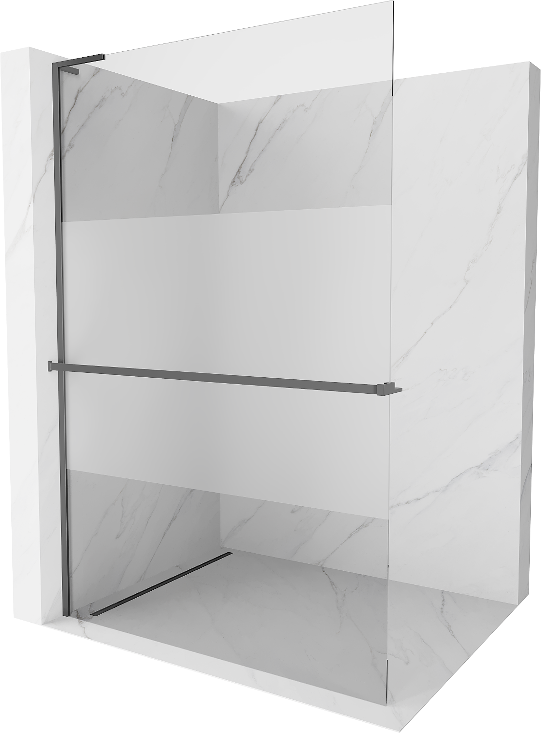 Mexen Kioto+ L Duschwand mit Regal Walk-in 90 x 200 cm, transparent/matt, gun metal - 800-090-123-95-35