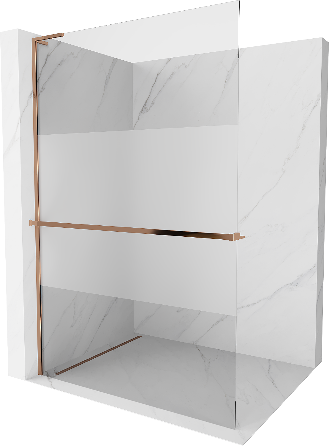 Mexen Kioto+ L Duschwand mit Regal Walk-in 110 x 200 cm, transparent/kratzt, rosegold - 800-110-123-60-35