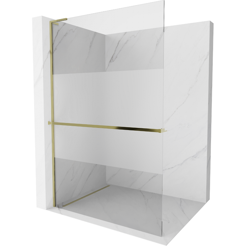 Mexen Kioto+ L Duschwand mit Regal Walk-in 90 x 200 cm, transparent/frosted, gold - 800-090-123-50-35