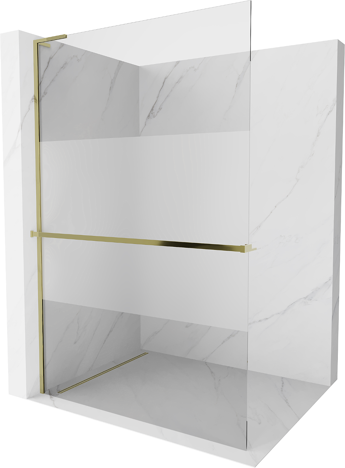 Mexen Kioto+ L Duschwand mit Regal Walk-in 90 x 200 cm, transparent/frosted, gold - 800-090-123-50-35