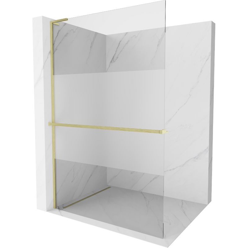 Mexen Kioto+ L Duschwand mit Regal Walk-in 80 x 200 cm, transparent/frostig, gebürstetes Gold - 800-080-123-55-35