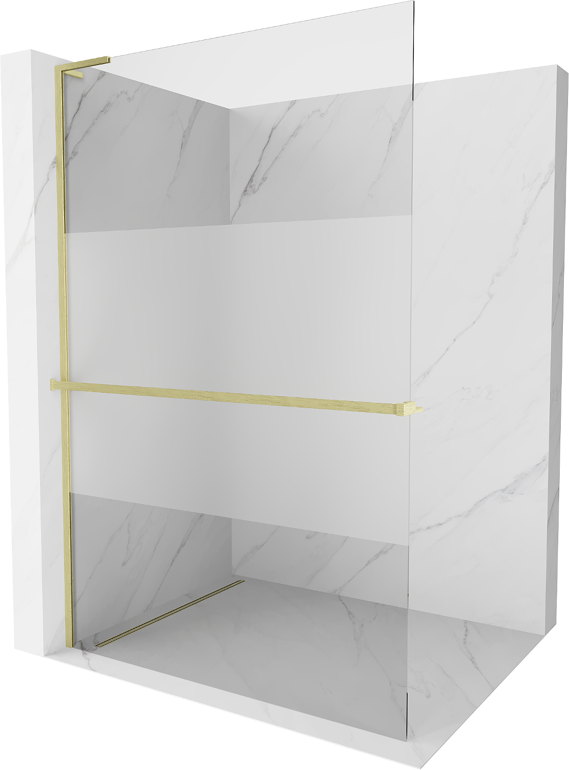 Mexen Kioto+ L Duschwand mit Regal Walk-in 80 x 200 cm, transparent/frostig, gebürstetes Gold - 800-080-123-55-35