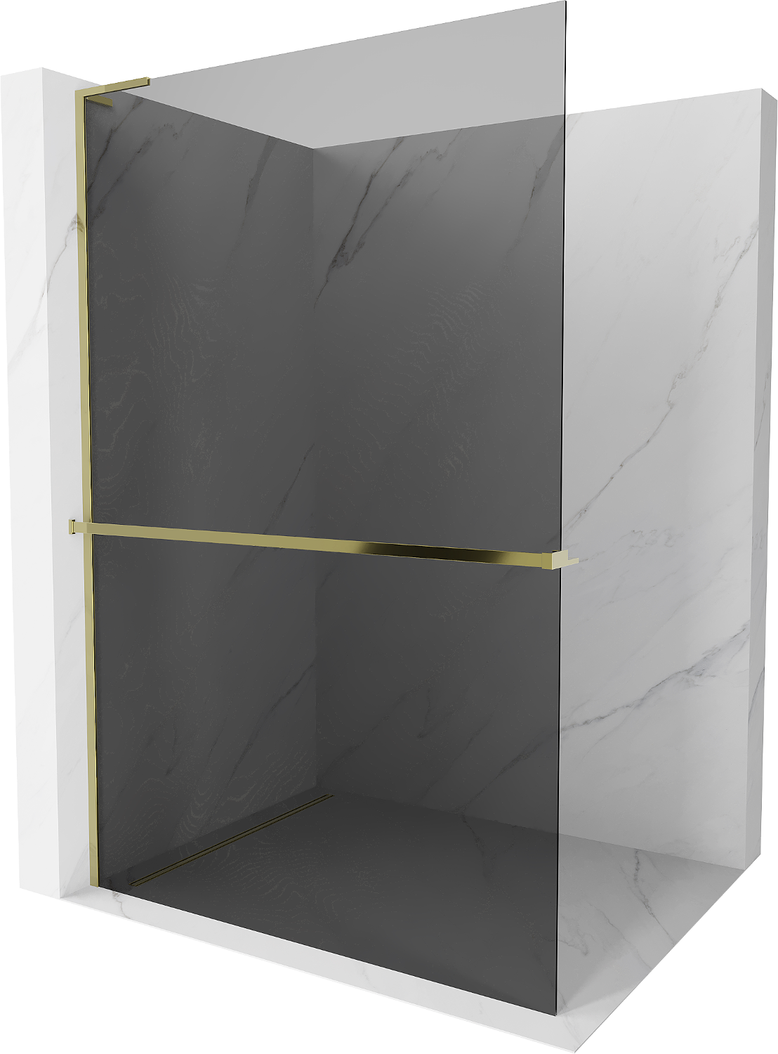 Mexen Kioto+ L Duschwand mit Regal Walk-in 90 x 200 cm, graphit, gold - 800-090-123-50-40