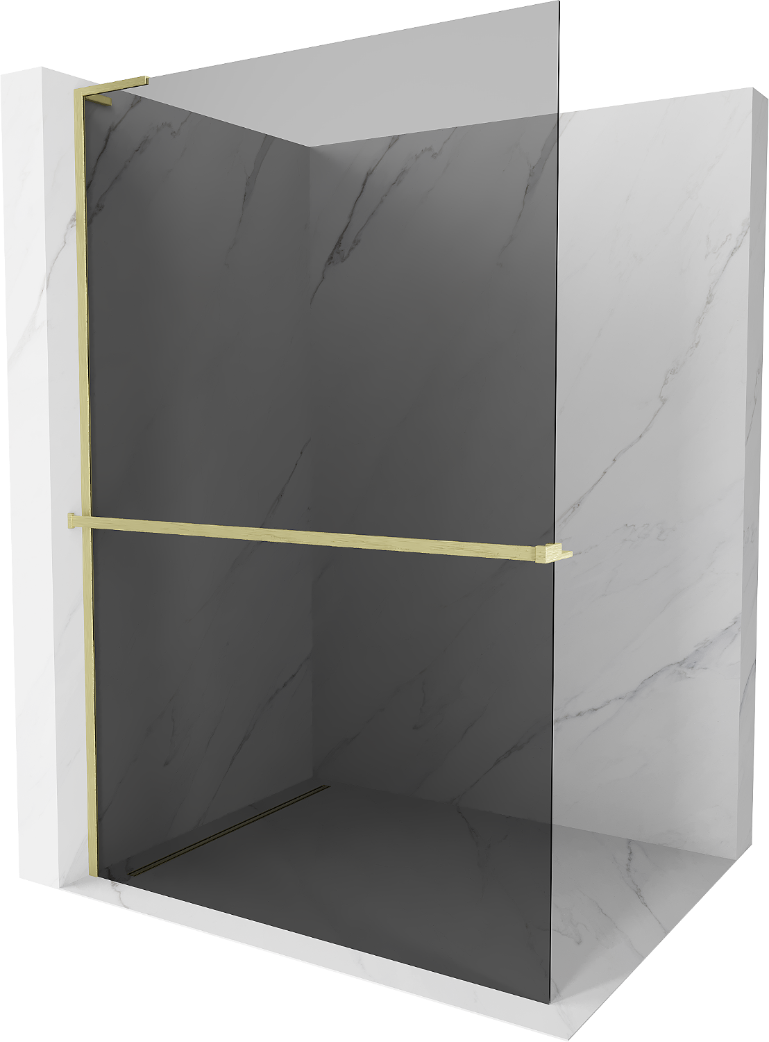 Mexen Kioto+ L Duschwand mit Regal Walk-in 70 x 200 cm, graphit, gebürstetes Gold - 800-070-123-55-40