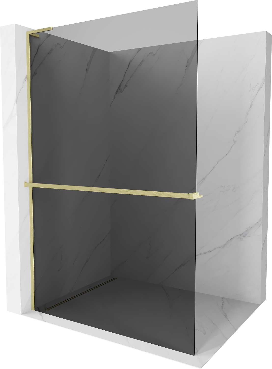 Mexen Kioto+ L Duschtrennwand mit Regal Walk-in 100 x 200 cm, graphit, gebürstetes Gold - 800-100-123-55-40