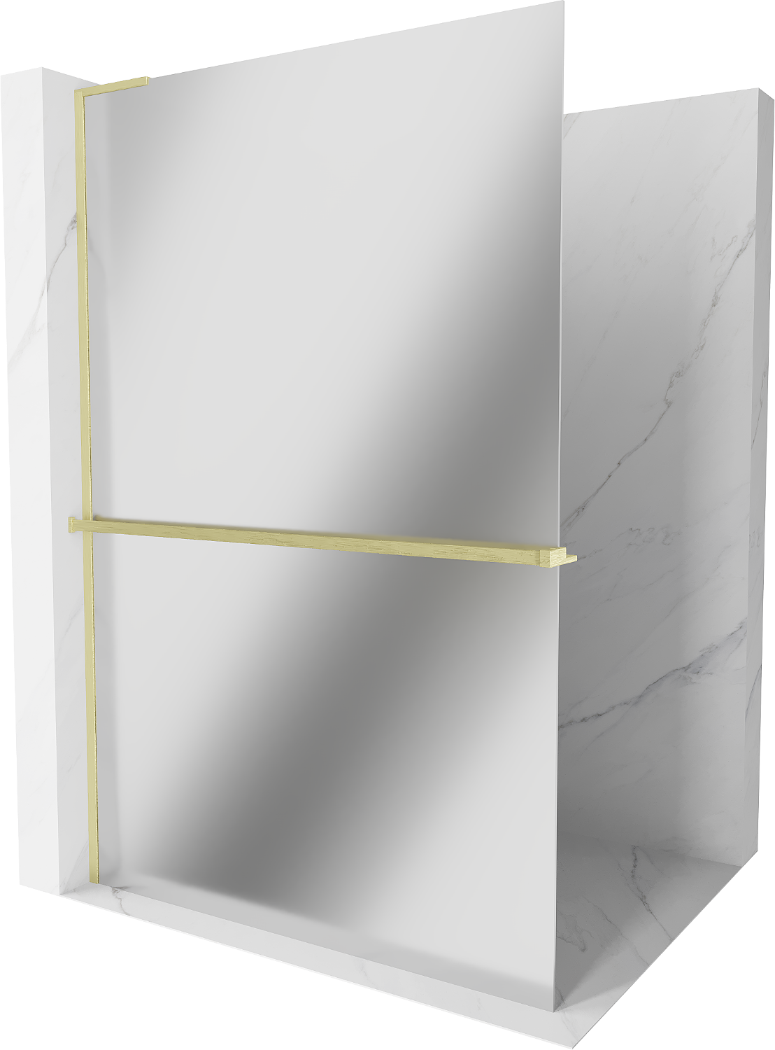 Mexen Kioto+ L Duschwand mit Regalen Walk-in 90 x 200 cm, Spiegel, brushed gold - 800-090-123-55-50