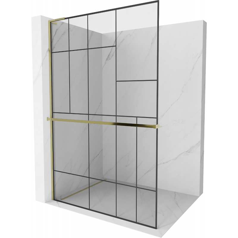 Mexen Kioto+ L Duschwand mit Regal Walk-in 90 x 200 cm, schwarzes Muster, gold - 800-090-123-50-78