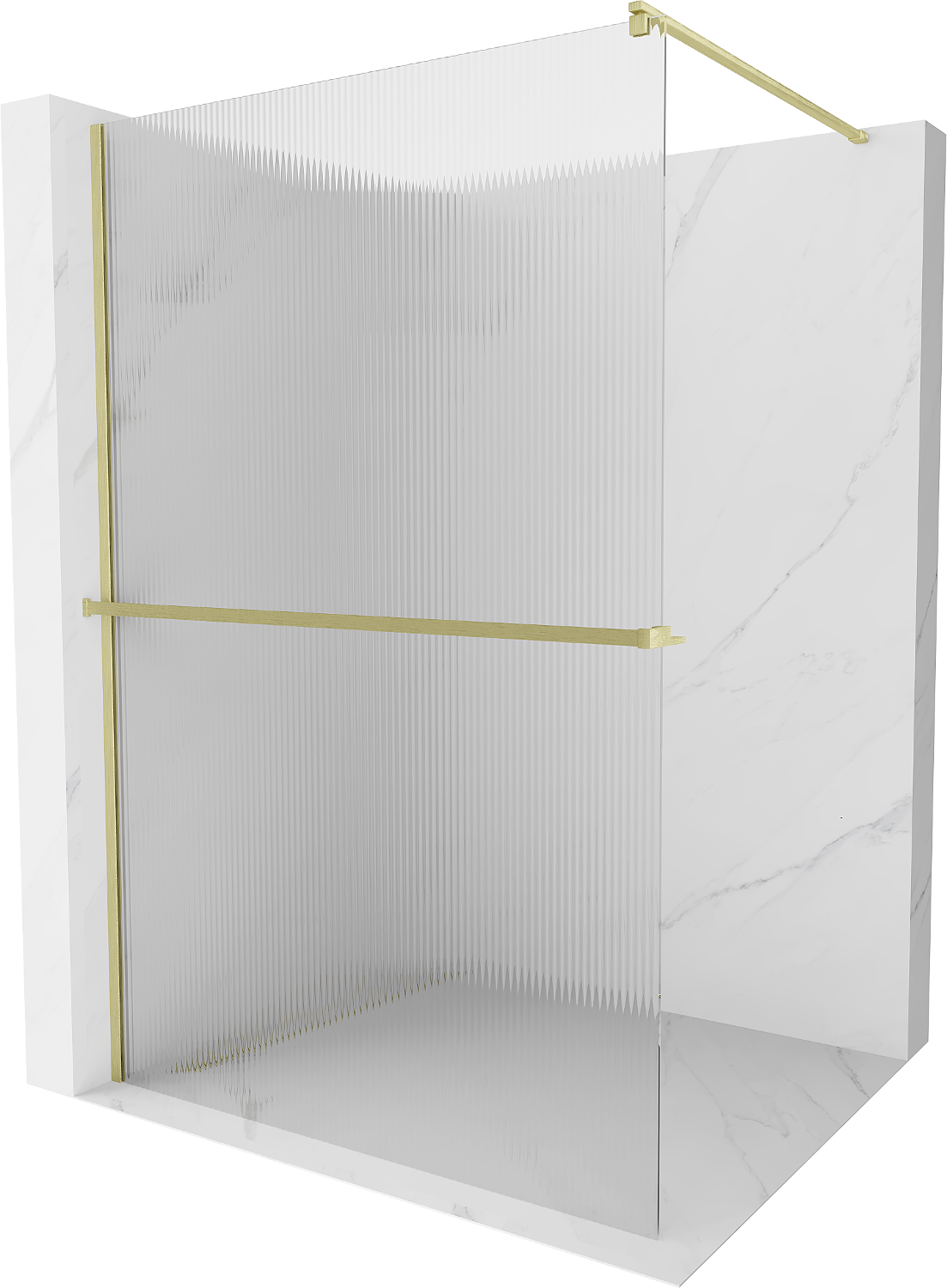 Mexen Kioto+ Duschwand mit Walk-in Regal 130 x 200 cm, transparent, gebürstetes Gold - 800-130-121-55-09